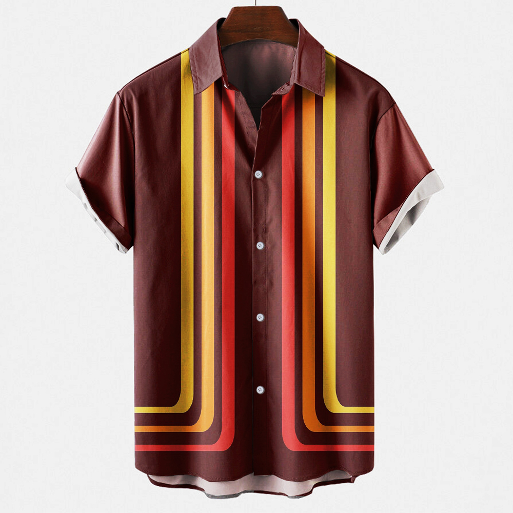 Short Sleeve Bowling Shirt Retro - Kemeja Bowling Pria dengan Motif Garis-Garis