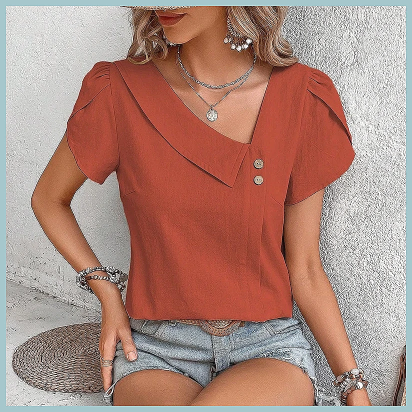 Shirts - Blus Warna Solid Vintage Musim Panas