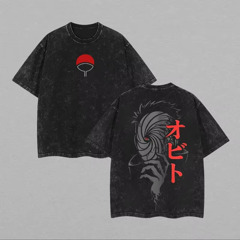 Kaos Pria Naruto Obito Uchiha, - Acid Wash Vintage Graphic T Shirt ulasan dan harga
