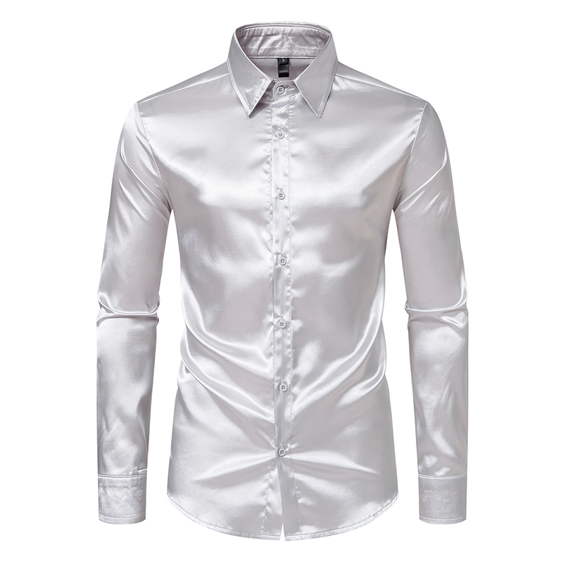 Pakaian pria Satin hitam, baju - Mens Satin Silk Dress Shirt ulasan dan harga