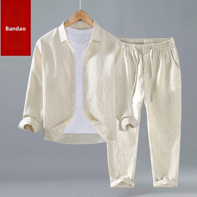Setelan Kemeja dan Celana Line - Mens Linen Shirt Long Sleeve ulasan dan harga
