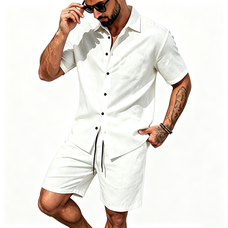 Pakaian Linen Pria Dua Potong  - Mens Linen Shirt Long Sleeve ulasan dan harga