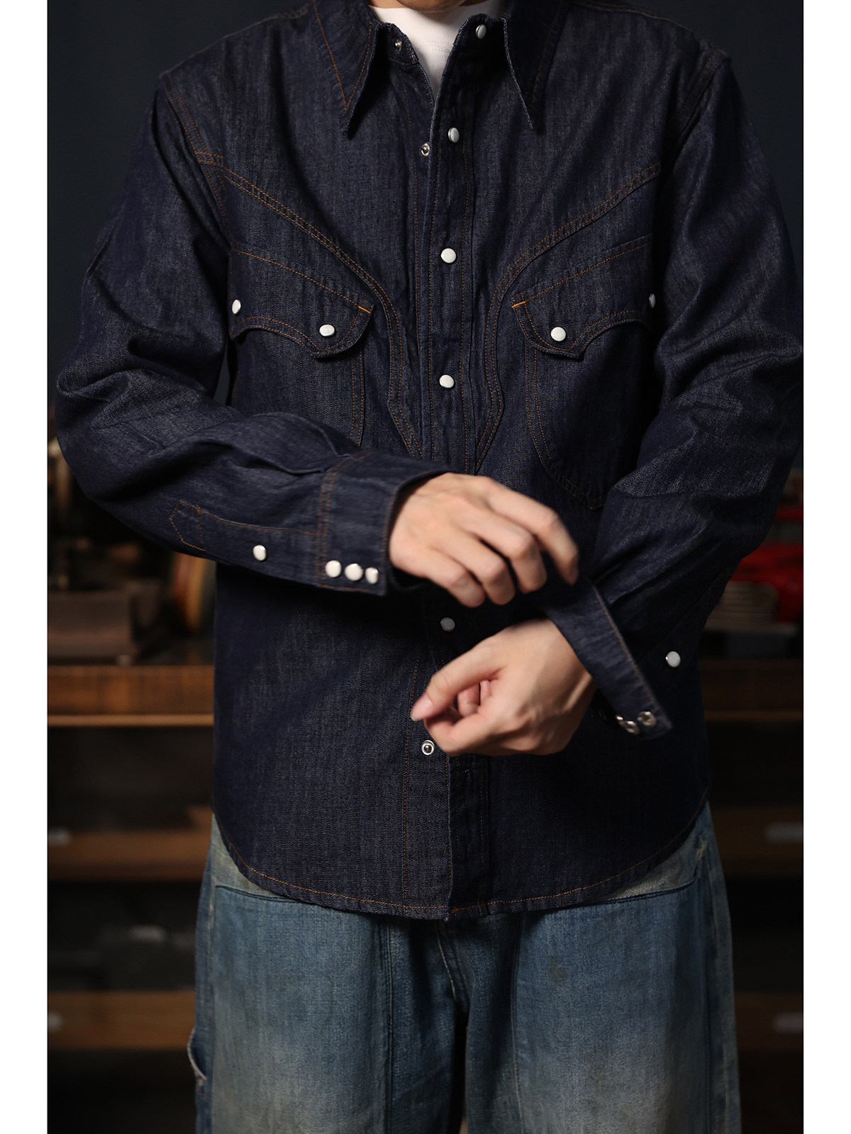Kemeja Koboi Barat Sederhana K - Mens Western Denim Pearl Snap Shirt ulasan dan harga