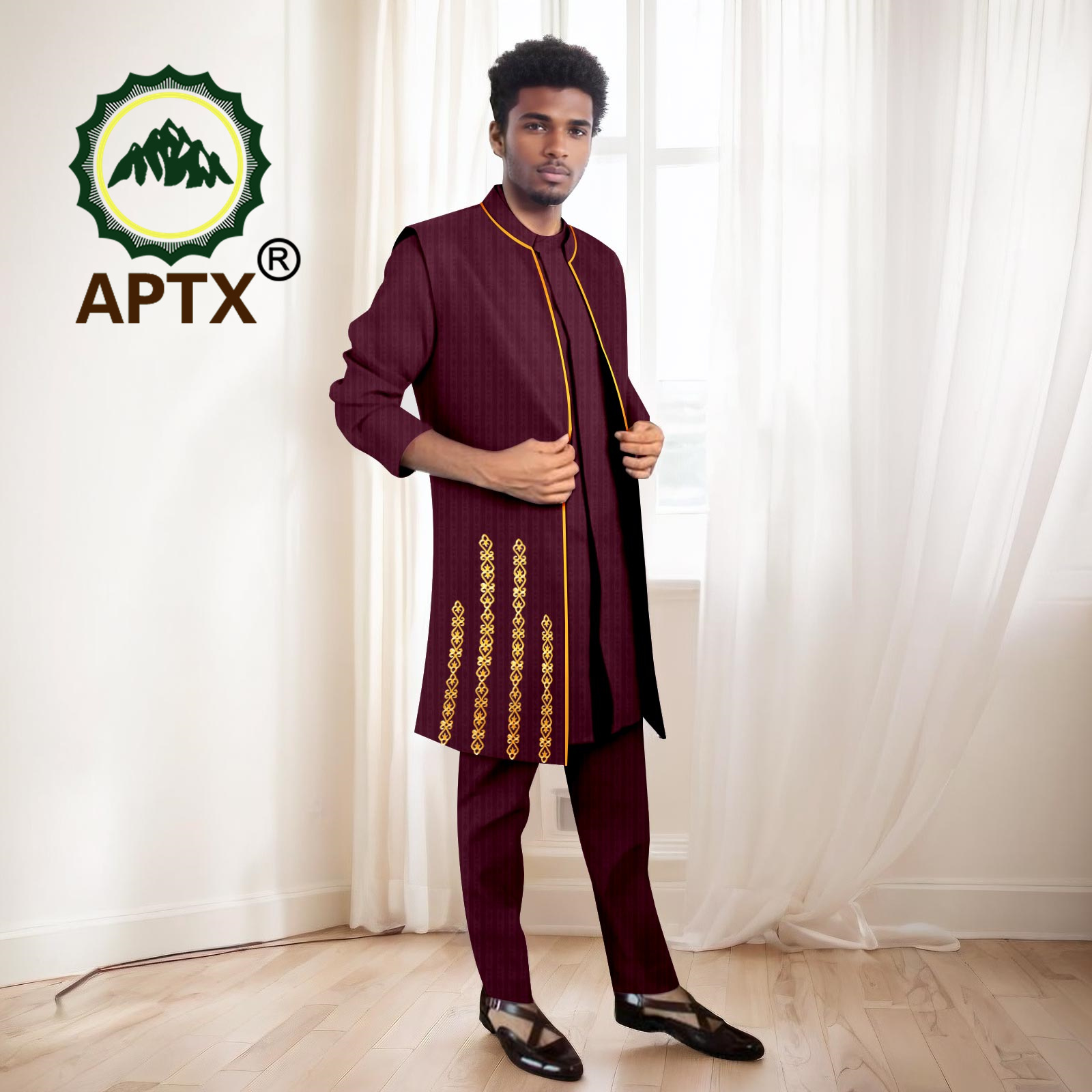 Setelan Pria Afrika Set Kualit - Mandarin Collar Formal Shirt Slim Fit ulasan dan harga
