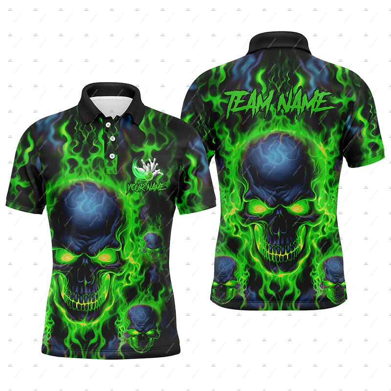 Nama Kustom Bowling Skull Flam - Short Sleeve Bowling Shirt Retro ulasan dan harga