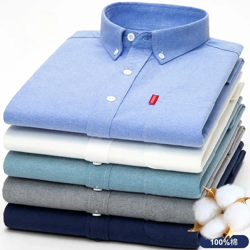 100% katun murni pria warna So - Oxford Cotton Casual Shirt Business ulasan dan harga