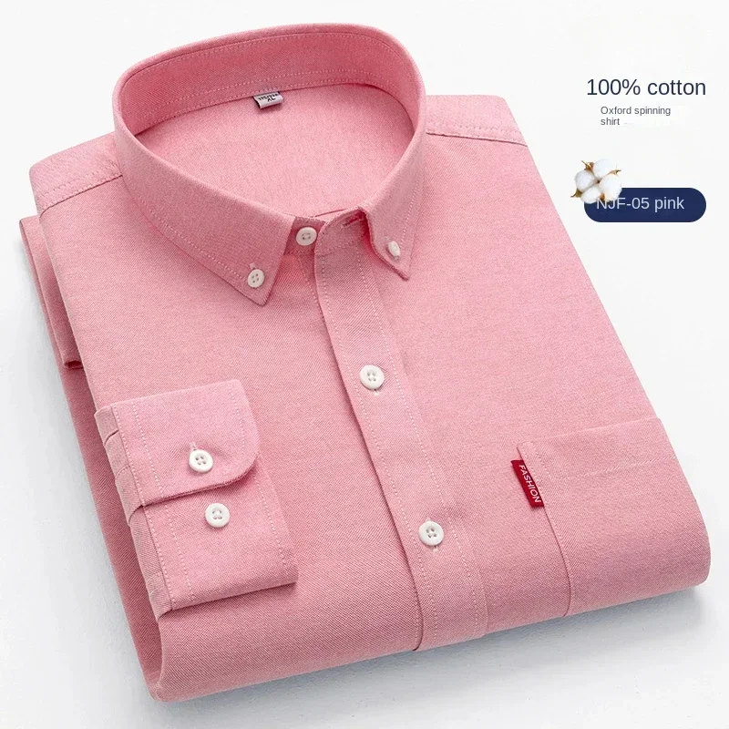 100% katun murni pria warna So - Oxford Cotton Casual Shirt Business ulasan dan harga