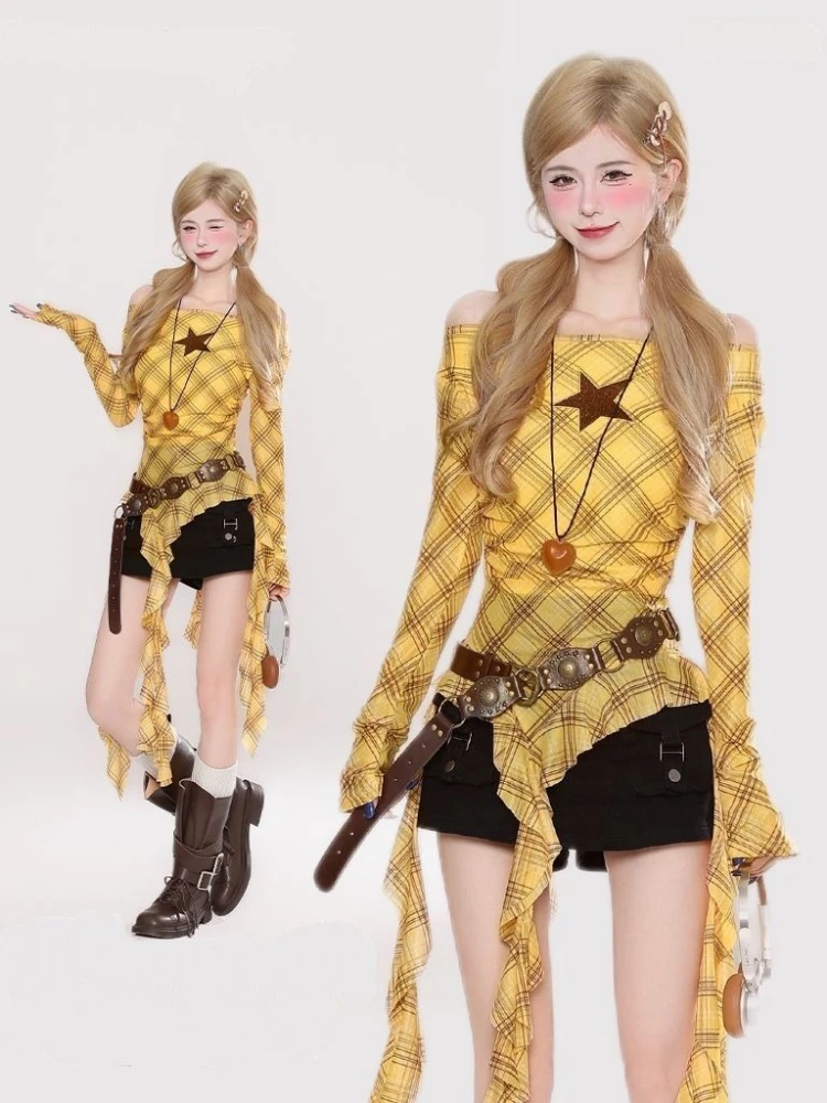 Kaos Vintage Y2K Plaid Slash N - Shirts ulasan dan harga