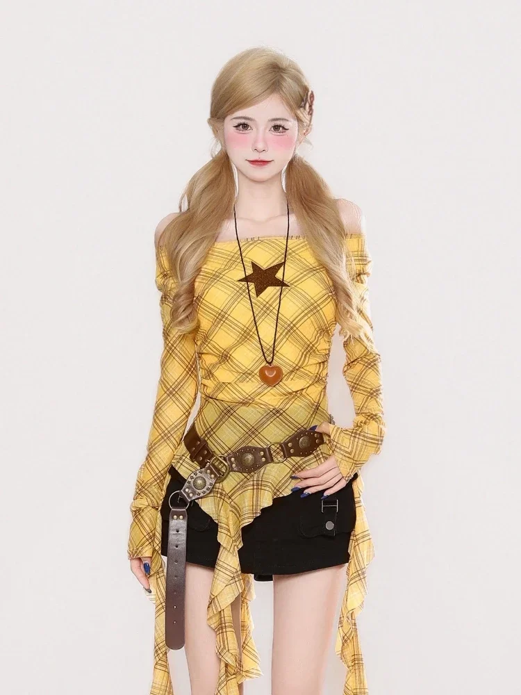 Kaos Vintage Y2K Plaid Slash N - Shirts ulasan dan harga