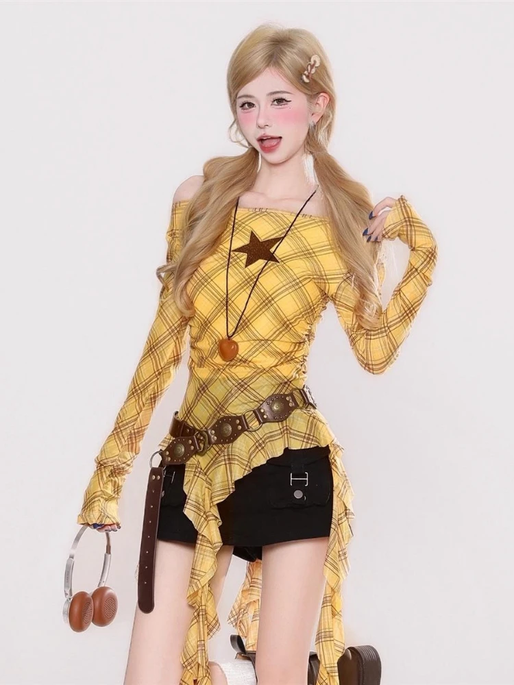 Kaos Vintage Y2K Plaid Slash N - Shirts ulasan dan harga