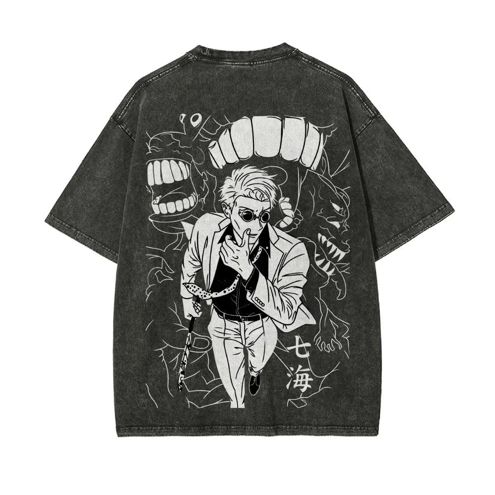 Kaos Kento Nanami Jujutsu Kais - Acid Wash Vintage Graphic T Shirt ulasan dan harga
