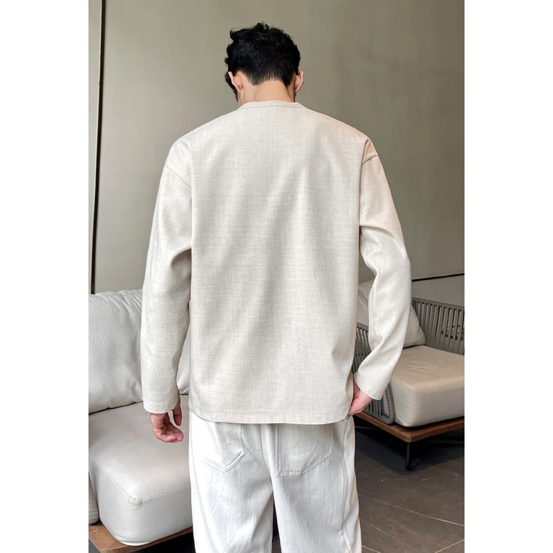 Kemeja Henley Kasual Pria Baha - Mens Linen Shirt Long Sleeve ulasan dan harga