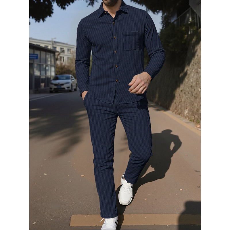 Setelan Dua Potong Kemeja Kanc - Corduroy Button Up Shirt Men ulasan dan harga