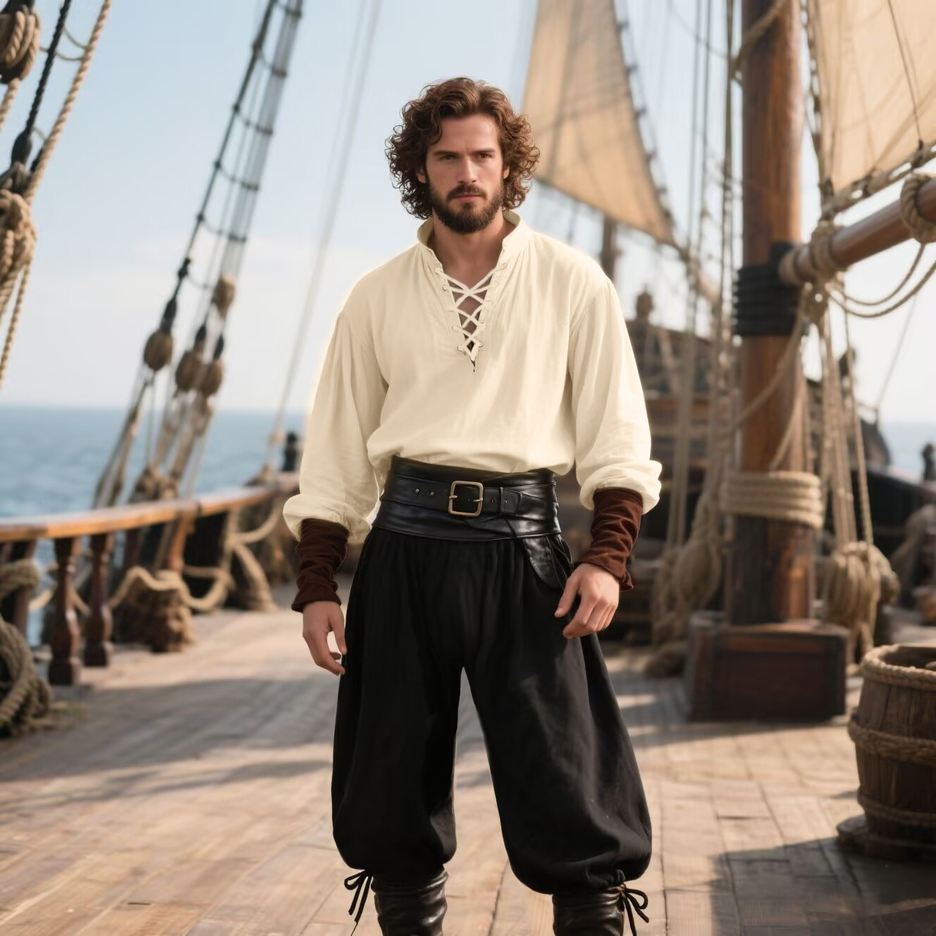 Kemeja LARP Abad Pertengahan P - Medieval Gothic Lace Up Pirate Shirt ulasan dan harga