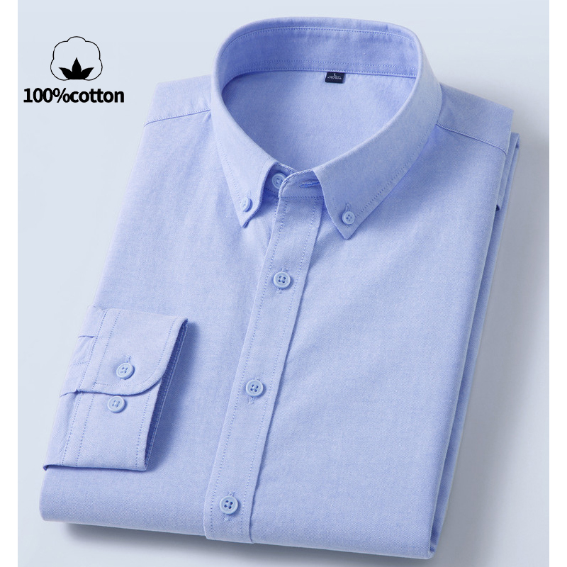 Kemeja Oxford Pria 100% Katun  - Mandarin Collar Formal Shirt Slim Fit ulasan dan harga