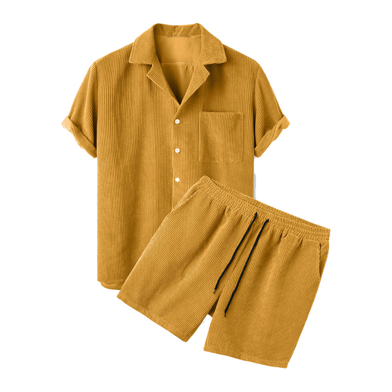 Set Kemeja dan Celana Pendek K - Corduroy Button Up Shirt Men ulasan dan harga