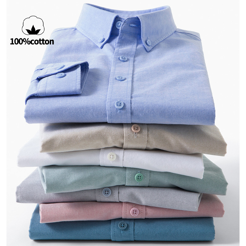 Kemeja Oxford Pria 100% Katun  - Mandarin Collar Formal Shirt Slim Fit ulasan dan harga