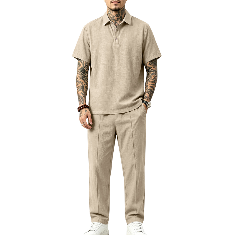 Set Polo 2 Potong Pria Kemeja  - Mens Linen Shirt Long Sleeve ulasan dan harga
