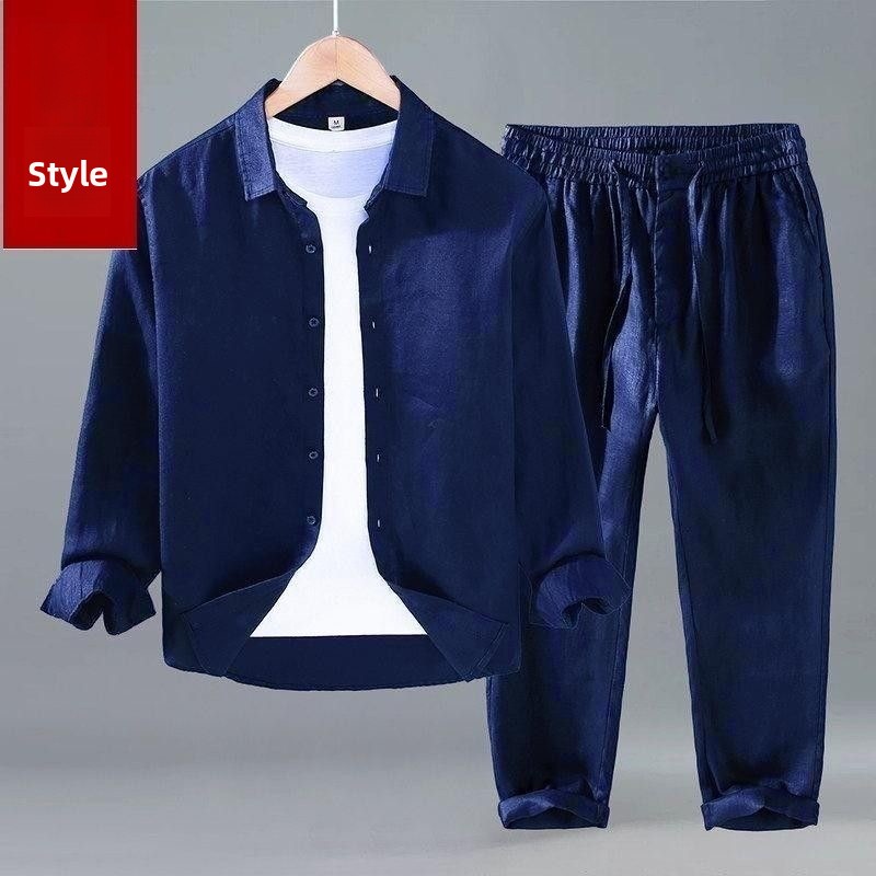 Setelan Dua Potong Kemeja Leng - Mens Linen Shirt Long Sleeve ulasan dan harga