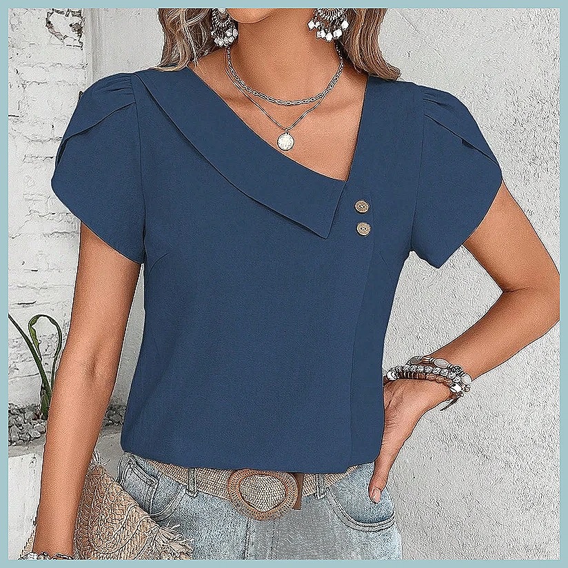 Blus Warna Solid Vintage Musim - Shirts ulasan dan harga