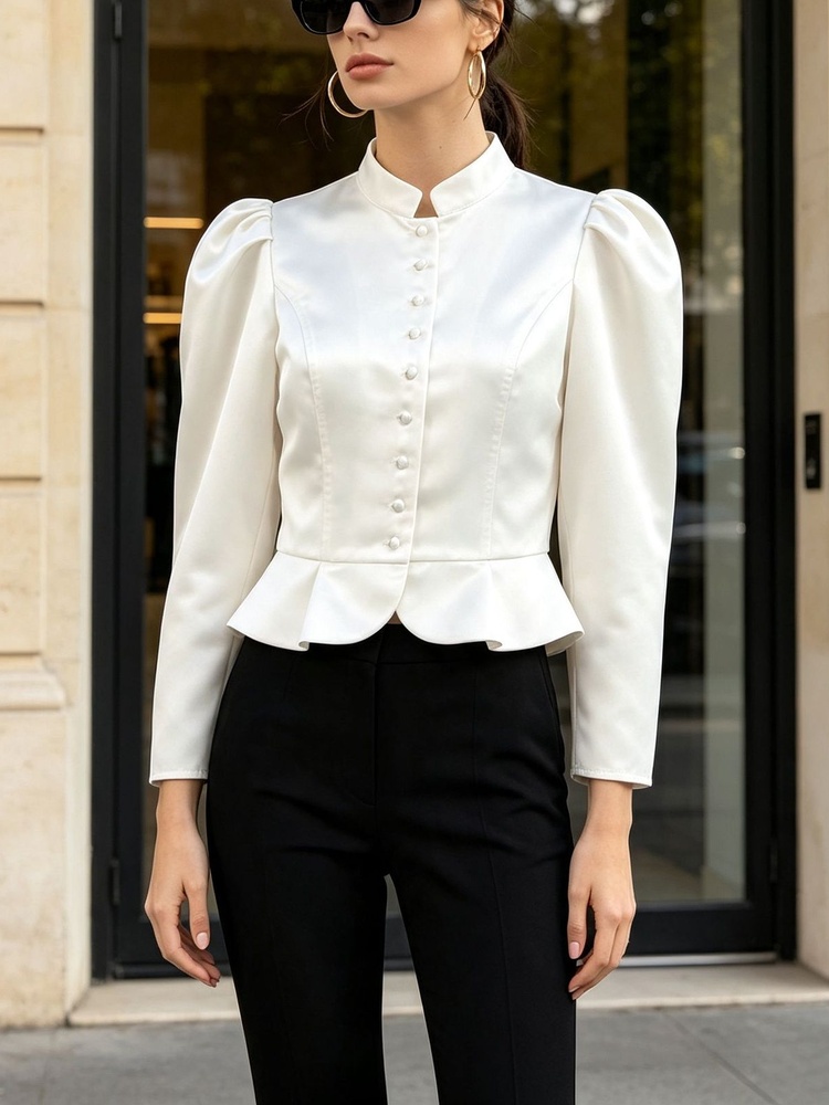 Blus Peplum Tossy Lengan Panja - Mandarin Collar Formal Shirt Slim Fit ulasan dan harga